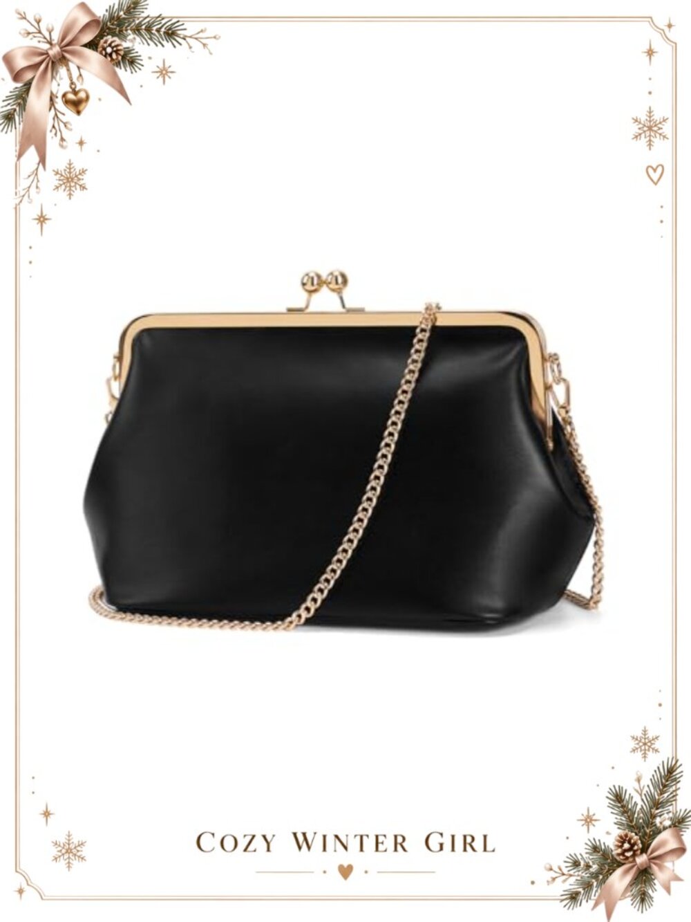 Kiss Lock Crossbody Bag PU Medium Satchel Detachable Strap Women